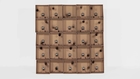 Zimoun : 25 prepared dc-motors, felt balls, cardboard boxes 13x13x13cm, 2013