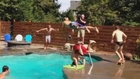 11 man swimming pool dunk basketball trick shot